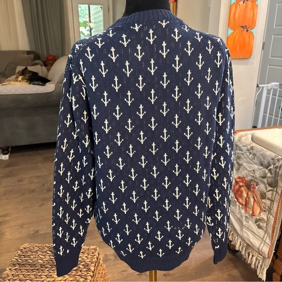 Crown & Ivy Navy and White Anchor Crewneck Sweater - Picture 3 of 6